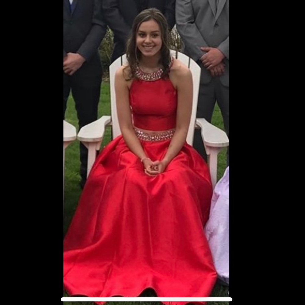 TWO PIECE RED PROM DRESS